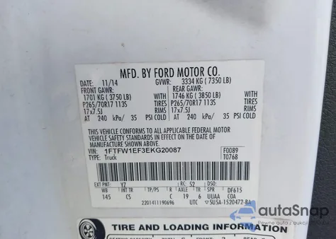 2014 Ford F-150 Xl from USA, damaged, VIN 1FTFW1EF3EKG20087
